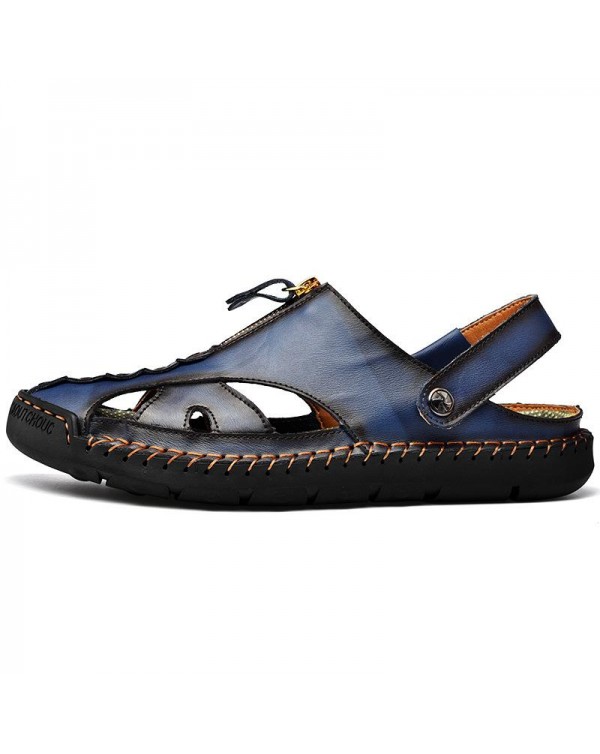 Men's Vintage First-Layer Cowhide Hollow Breathable Sandals 60168677M